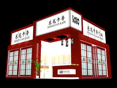 45平米展臺設(shè)計制作：二面開口/歐式/木質(zhì)結(jié)構(gòu)/紅色，為建材展展商而作（免費使用）