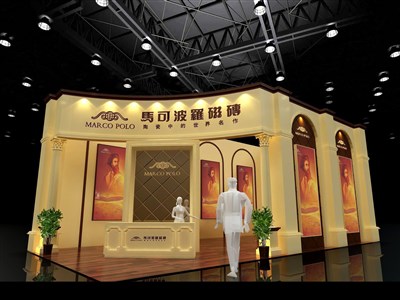 72平米展臺設(shè)計制作：二面開口/歐式/木質(zhì)結(jié)構(gòu)/米色，為建材展展商而作（免費使用）