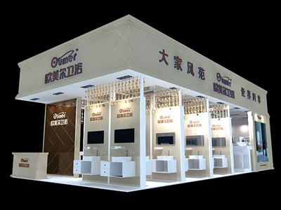 72平米展臺設(shè)計制作：三面開口/現(xiàn)代/木質(zhì)結(jié)構(gòu)/白色，為建材展展商而作（免費使用）