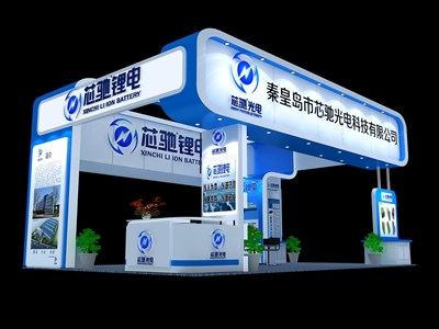 54平米展臺設(shè)計制作：四面開口/現(xiàn)代/木質(zhì)結(jié)構(gòu)/藍(lán)色，為電子展展商而作（免費(fèi)使用）