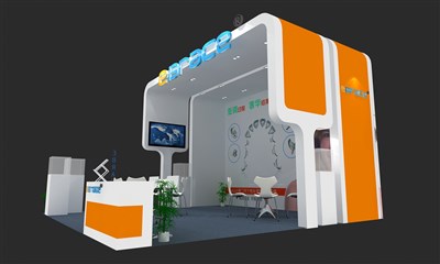 36平米展臺設計制作：三面開口/現(xiàn)代/木質(zhì)結(jié)構(gòu)/黃色，為醫(yī)藥展展商而作（免費使用）