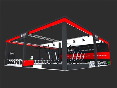 240平米展臺設計制作：三面開口/現代/桁架結構/紅色，為電子展展商而作（免費使用）