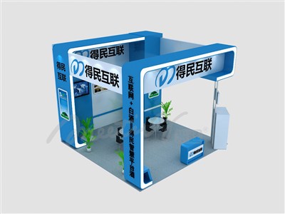 36平米展臺設(shè)計(jì)制作：三面開口/現(xiàn)代/木質(zhì)結(jié)構(gòu)/藍(lán)色，為建材展展商而作（免費(fèi)使用）