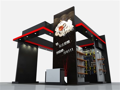 36平米展臺(tái)設(shè)計(jì)制作：三面開口/現(xiàn)代/木質(zhì)結(jié)構(gòu)/黑色，為綜合展展商而作（免費(fèi)使用）