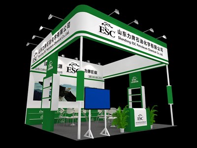 36平米展臺設計制作：三面開口/現(xiàn)代/木質結構/綠色，為能源展展商而作（免費使用）
