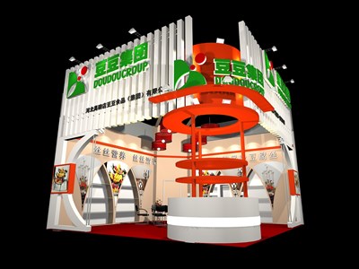 49平米展臺設計制作：二面開口/前衛(wèi)/木質(zhì)結構/綠色，為食品展展商而作（免費使用）