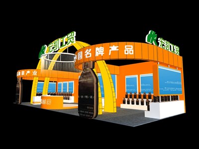 96平米展臺設(shè)計制作：三面開口/前衛(wèi)/木質(zhì)結(jié)構(gòu)/橙色，為食品展展商而作（免費(fèi)使用）