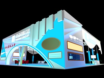 360平米展臺設(shè)計(jì)制作：四面開口/現(xiàn)代/木質(zhì)結(jié)構(gòu)/彩色，為食品展展商而作（免費(fèi)使用）