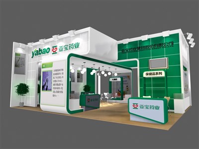 80平米展臺(tái)設(shè)計(jì)制作：三面開口/現(xiàn)代/木質(zhì)結(jié)構(gòu)/綠色，為綜合展展商而作（免費(fèi)使用）