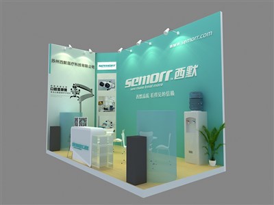 18平米展臺設(shè)計制作：二面開口/現(xiàn)代/木質(zhì)結(jié)構(gòu)/綠色，為醫(yī)藥展展商而作（免費使用）