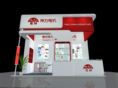 18平米展臺設(shè)計(jì)制作：三面開口/現(xiàn)代/木質(zhì)結(jié)構(gòu)/紅色，為機(jī)械展展商而作（免費(fèi)使用）