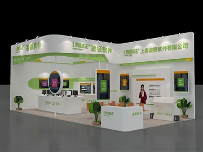 72平米展臺(tái)設(shè)計(jì)制作：二面開口/前衛(wèi)/木質(zhì)結(jié)構(gòu)/藍(lán)色，為電子展展商而作（免費(fèi)使用）