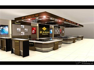 52平米展廳設(shè)計(jì)制作：現(xiàn)代/咖啡色，產(chǎn)品類展廳-金大福珠寶展廳（免費(fèi)使用）