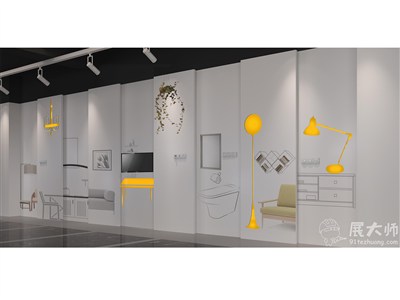 5平米展臺(tái)設(shè)計(jì)制作：三面開(kāi)口/現(xiàn)代/木質(zhì)結(jié)構(gòu)/白色，為家具展展商而作（免費(fèi)使用）