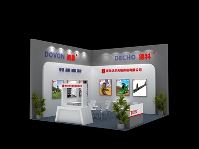 36平米展臺設(shè)計制作：二面開口/現(xiàn)代/木質(zhì)結(jié)構(gòu)/灰色，為機械展展商而作（免費使用）